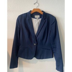 H&M Navy Cropped Cotton Blazer